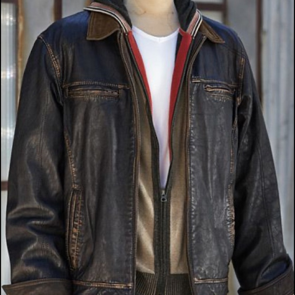 Carbon 2 Cobalt distressed brown leather jacket